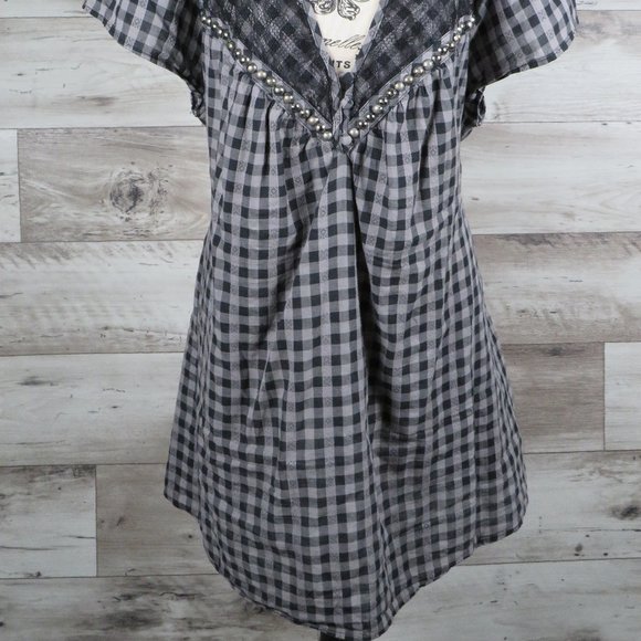 Faith 21*Women's Short Sleeve Pullover Split V-Neck Studded Tie Back Waist~ XL - Picture 2 of 13